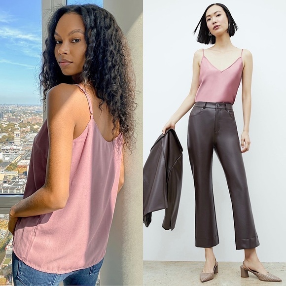 NWT L'AGENCE Silk Crepe Pastel Mauve Pink Classic V-Neck Camisole Tank Top XS - Picture 1 of 5